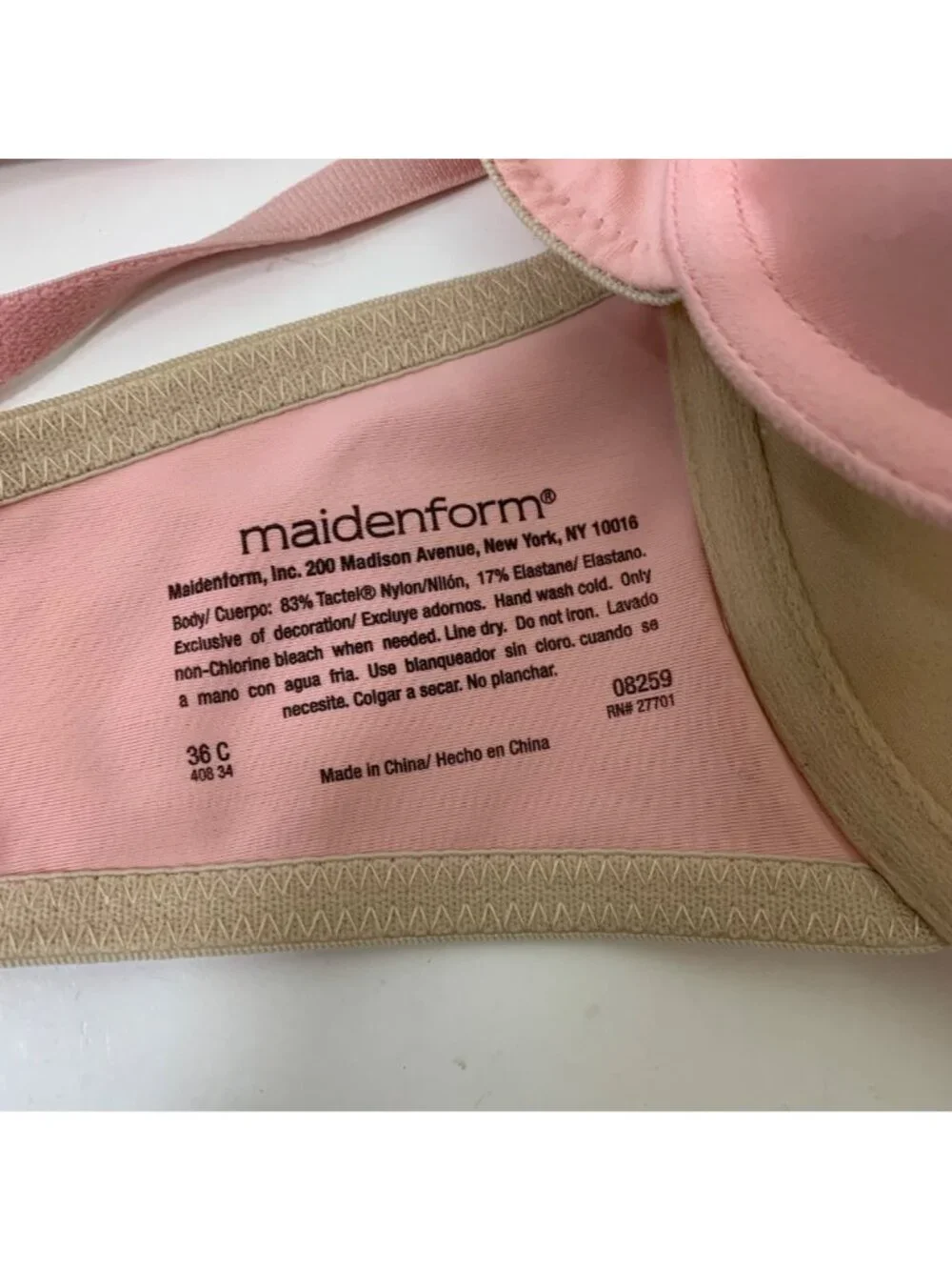 Maidenform One Fab Fit 2.0 Demi Bra 36C Pink Beige 08259 T-Shirt Soft Girl